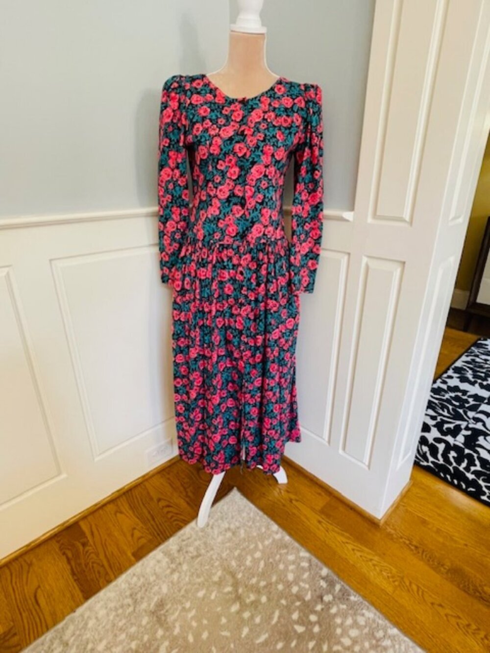 Komil Honolulu Vintage Cottagcore Floral Drop Waist Midi Dress Button Front Sm - Picture 2 of 10
